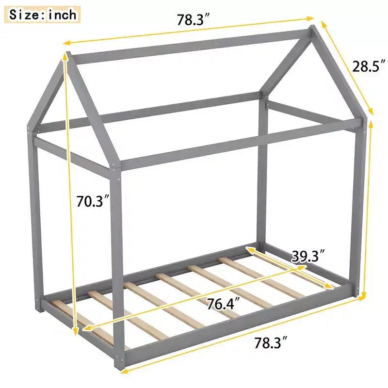 Lit cabane en bois avec toit