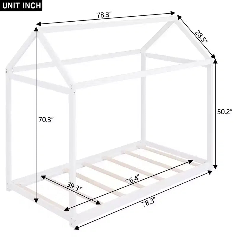 Lit cabane en bois avec toit