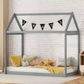 House Bed Frame With Roof Twin Size Wooden House Bed Floor Beds Fun Playhouse Bed Frames For Kids Girls & Boys