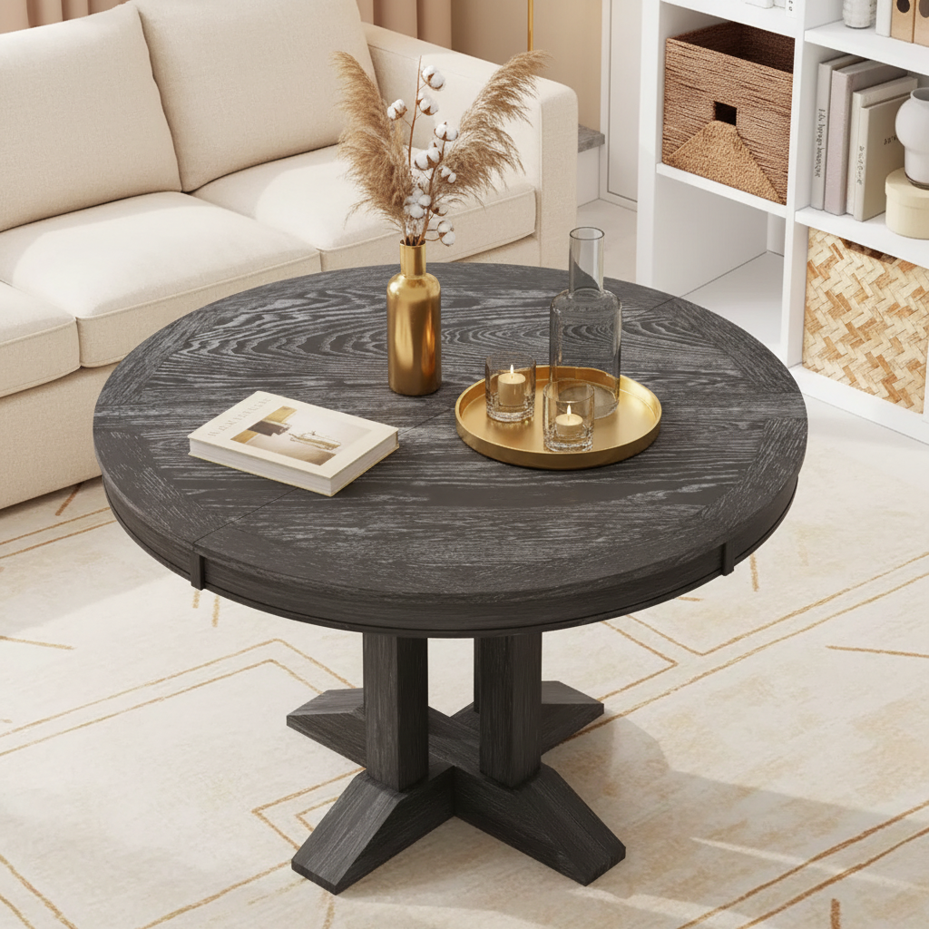 Table à manger ronde extensible de style ferme