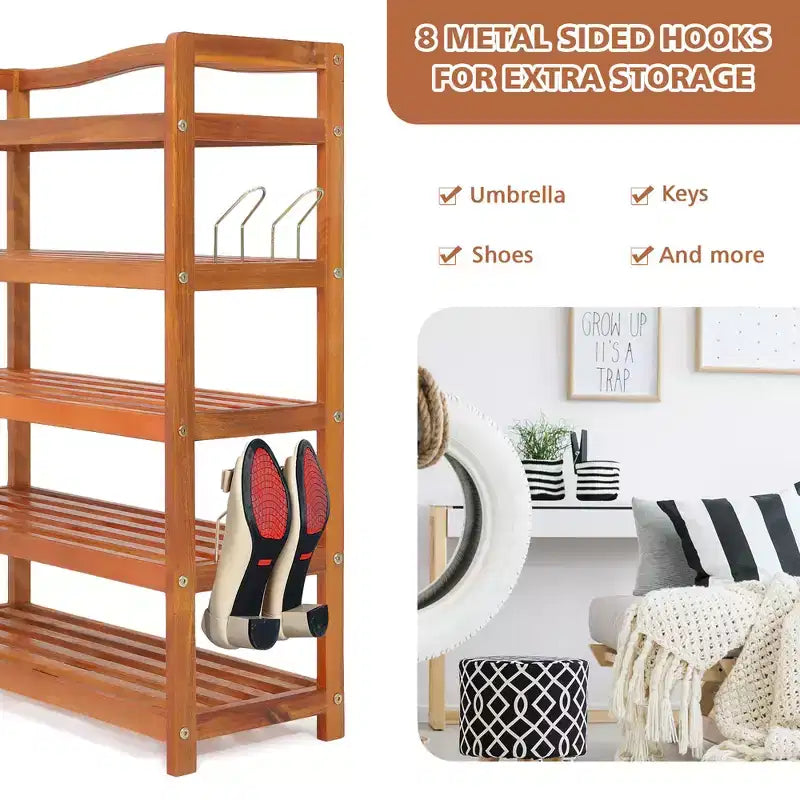 Étagère à chaussures en bois à 5 niveaux