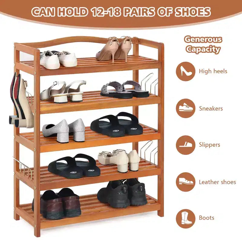 Étagère à chaussures en bois à 5 niveaux